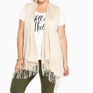 TORRID LONG DRAPE FRONT FRINGE VEST